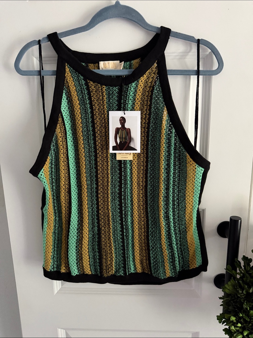 Nation Los Angeles Mari crochet Striped Knit Halter Tank Top XXL